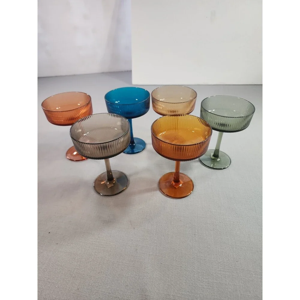 Cocktail Drinkware Set (6) Vintage Multi Colored Plastic Stemware